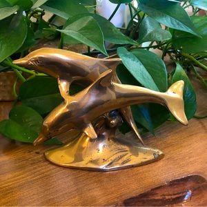 Vintage Brass Jumping Dolphins Made in Korea Sticker 5” tall